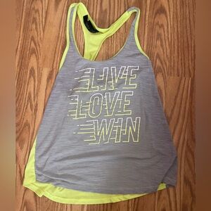 Live Love Win neon yellow and grey women’s tank top